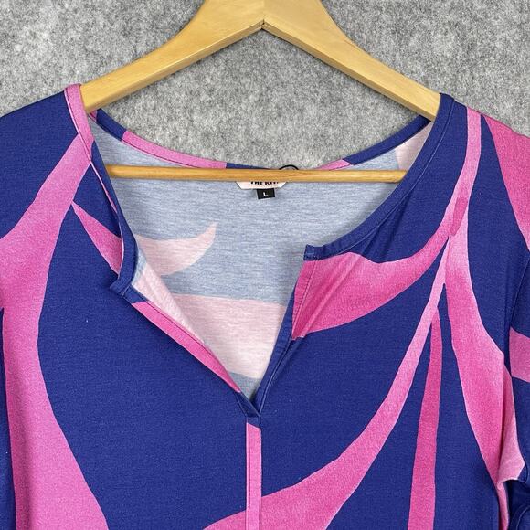 The Kit Tropical Leaf Print Boho Midi Dress Size L Slim Fit Stretchy Resortwear - Picture 2 of 8